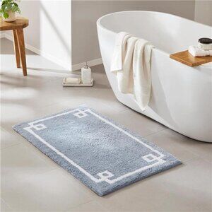 Cotton Bathroom Rug Non Slip Plush Absorbent Bath Mat Quick Dry Spa Design Blue